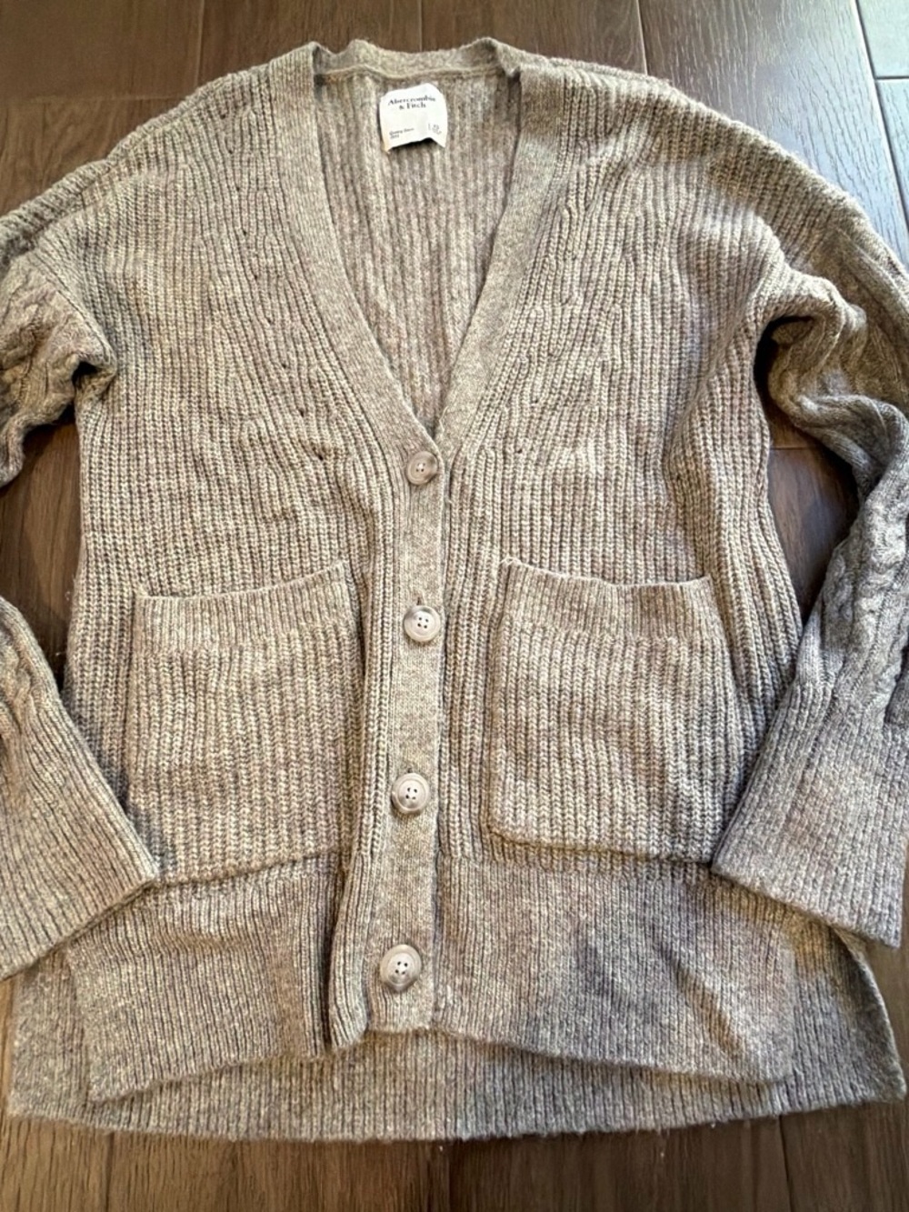 Abercrombie & Fitch Women's Beige Ribbed Button Cardigan